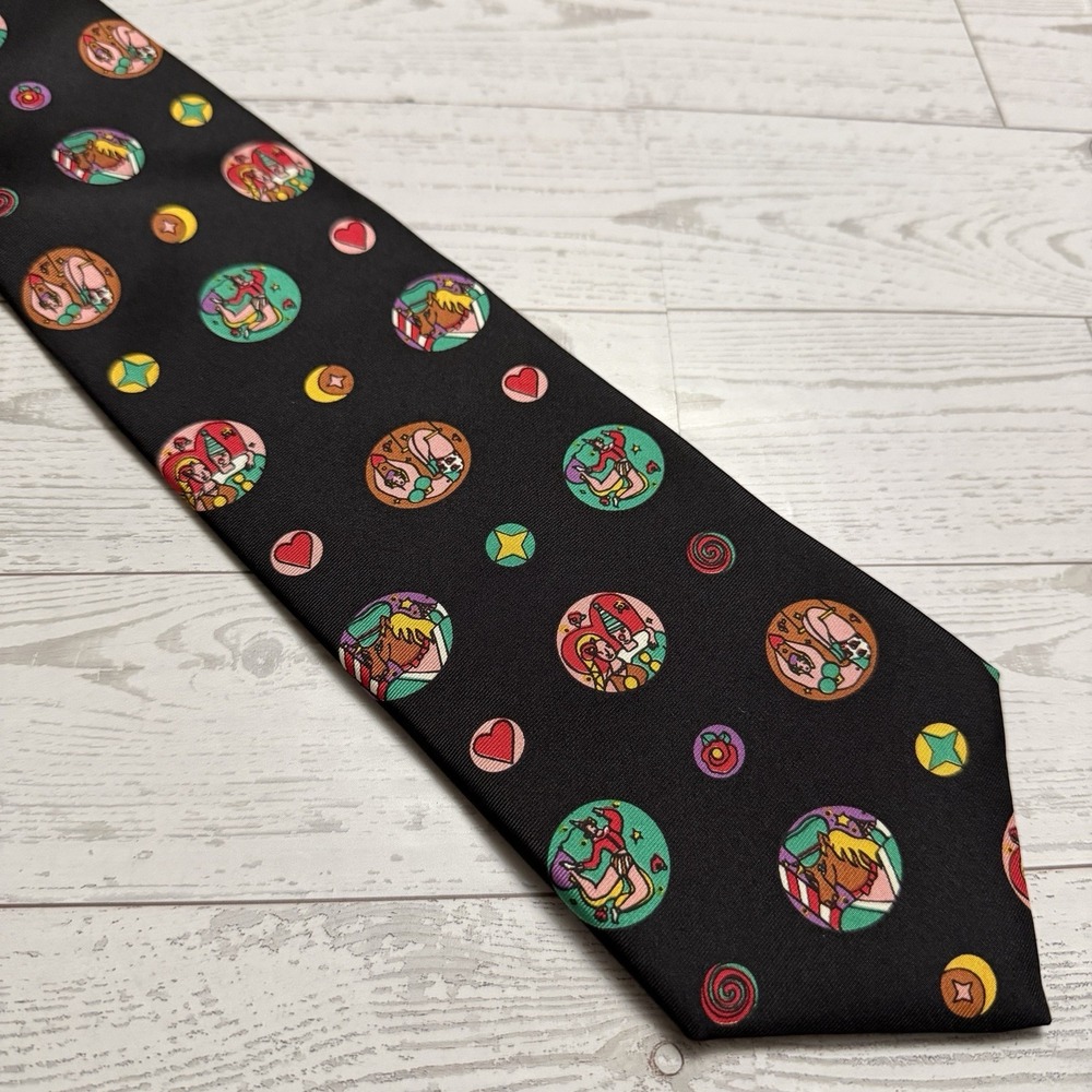 Magic Circus Piero Guidi 100% Silk Cravatta Tie Made In Italy Black‎ 57x3.75